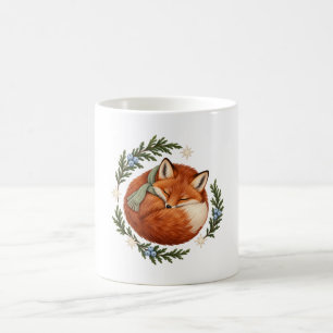 Sleeping Winter Fox with Evergreen Wreath Coffee Mug