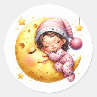 Sleeping with the Moon Girl's Baby Shower Classic Round Sticker