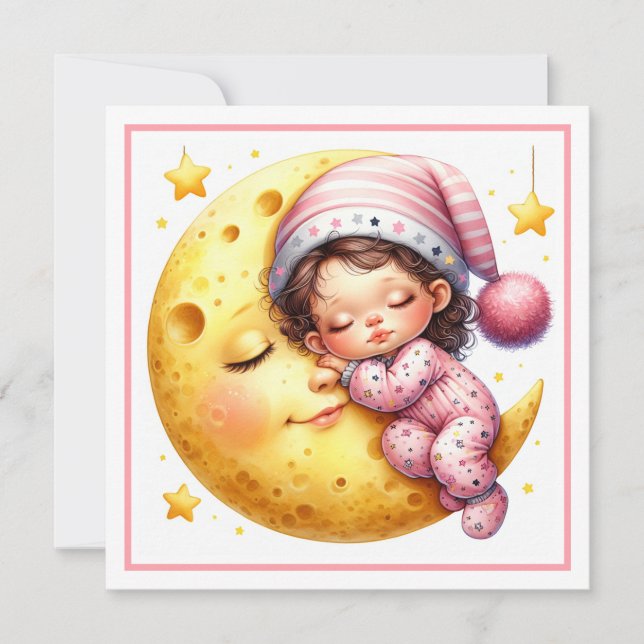 Sleeping with the Moon Girl's Baby Shower Invitation (Front)