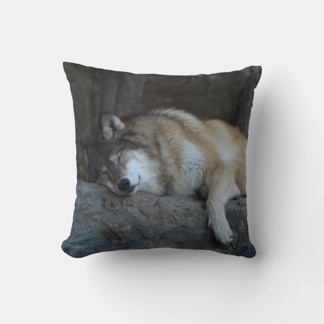 Sleeping Wolf Lodge Pillow (Front)