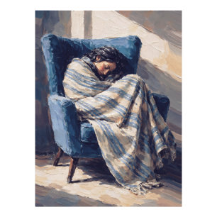 Sleeping Woman in Armchair Cosy Blanket Impasto Photo Print