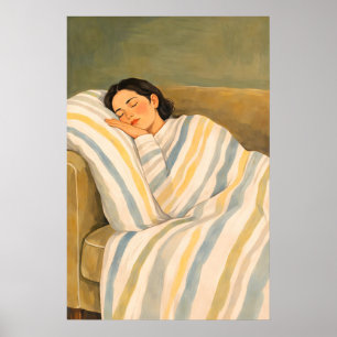Sleeping Woman Sofa Poster, Cozy Relaxing Wall Poster