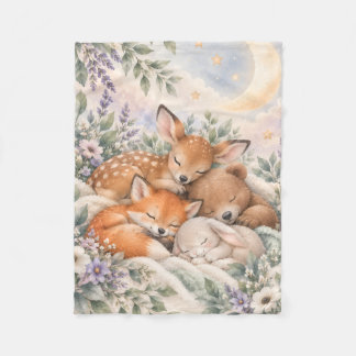 Sleeping Woodland Animals Watercolor Baby Fleece Blanket