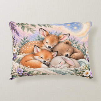 Sleeping Woodland Animals Watercolor Nursery Accen Decorative Cushion