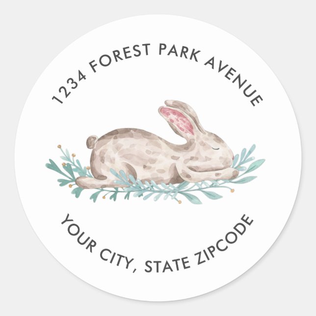Sleeping Woodland Bunny Rabbit return address Classic Round Sticker (Front)