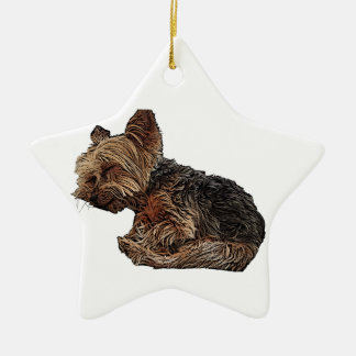 Sleeping Yorkie Ceramic Ornament