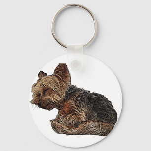 Sleeping Yorkie Key Ring