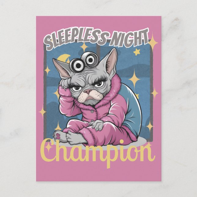 Sleepless Nights Insomnia Sphynx Cat Mum  Postcard (Front)