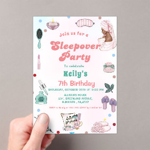 Sleepover Birthday Pamper Party Birthday Acrylic Invitations