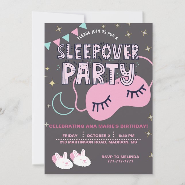 SLEEPOVER BIRTHDAY PARTY INVITATION (Front)