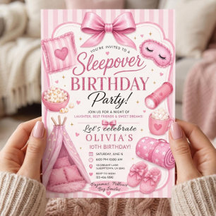 Sleepover Birthday Party Invitation, Printed Cards