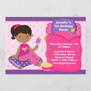 Sleepover Birthday Party Invite African American