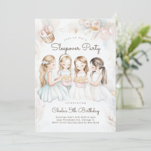 Sleepover Birthday party Movie night Girl birthday Invitation