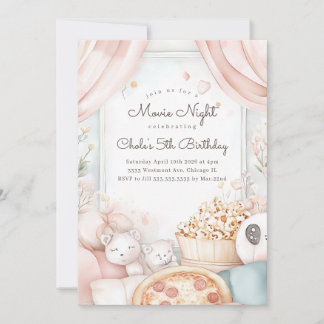 Sleepover Birthday party Movie night Girl birthday Invitation
