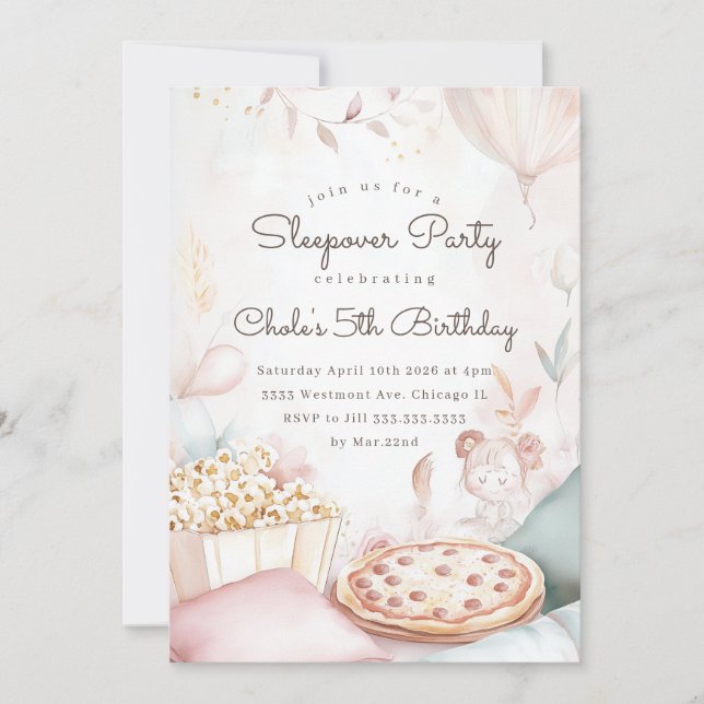 Sleepover Birthday party Movie night Girl birthday Invitation (Front)