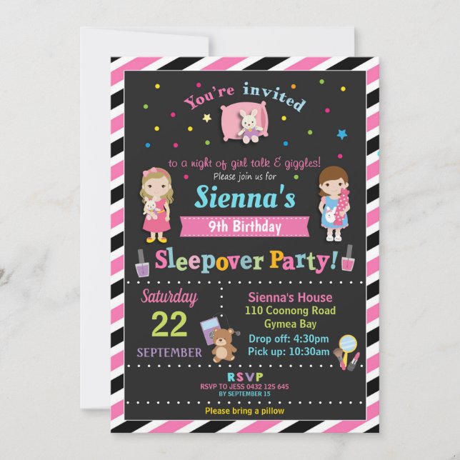 Sleepover Birthday Party Slumber Girls Invitation (Front)
