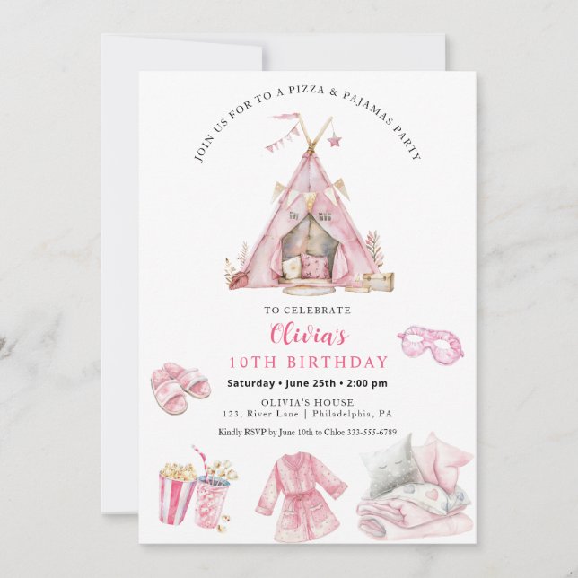 Sleepover Birthday Teen girl Party Invitation (Front)