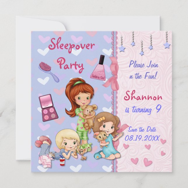 Sleepover Friends Slumber Birthday Party Save The Date (Front)