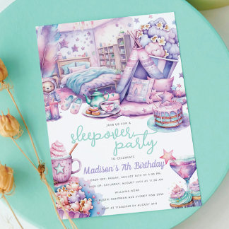 Sleepover Girl Birthday Party Pastel Fun Invitation