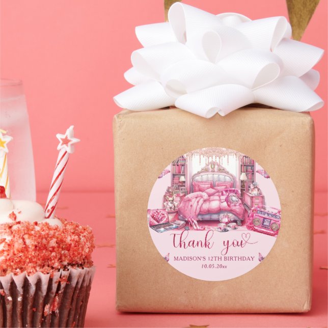 Sleepover Girl Birthday Personalised Thank you Classic Round Sticker (Party)