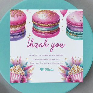 Sleepover Girl Birthday Popcorn & Macaroons Thank You Card