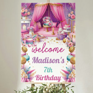 Sleepover Girl Birthday Welcome Pink Purple Gold  Poster
