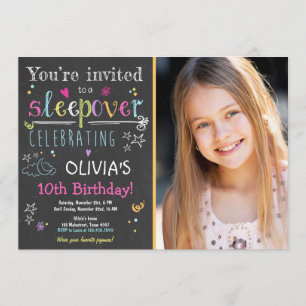 Sleepover Invitation Slumber Party Pyjamas Girl