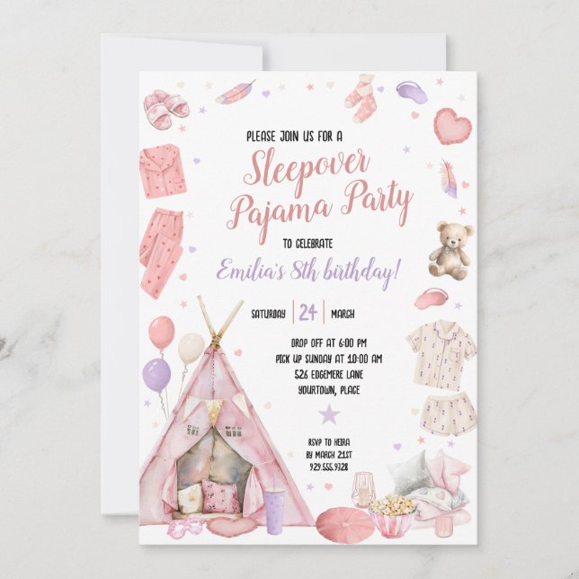Sleepover Pajama Birthday Party Invitation (Front)