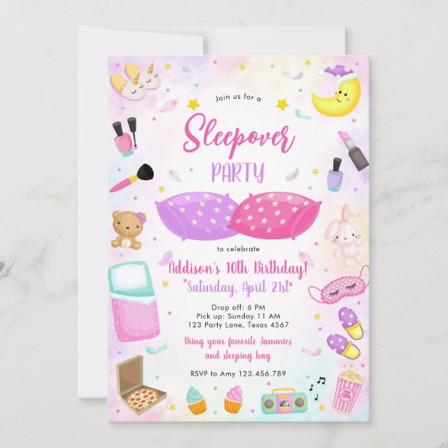 Sleepover Party Girl Spa Pink Birthday Invitation (Front)