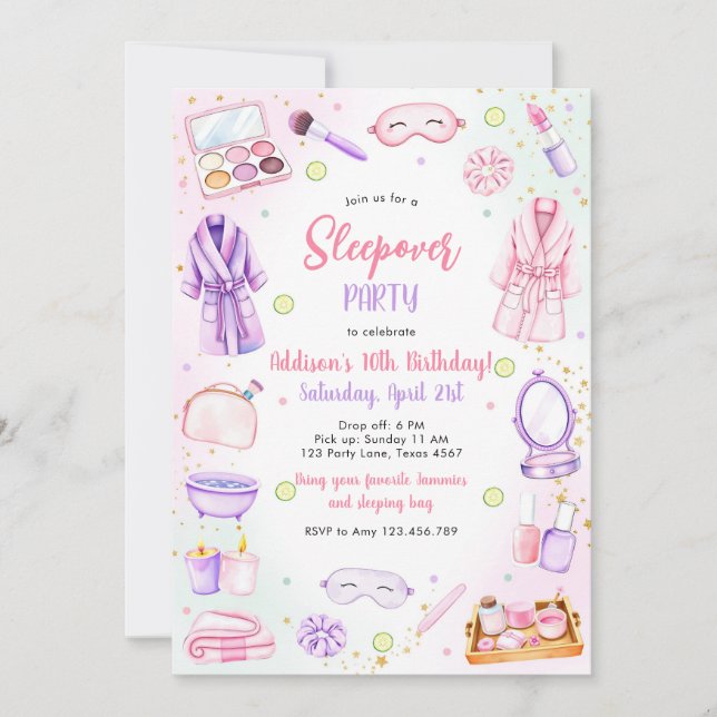Sleepover Party Girl Spa Pink Birthday Invitation (Front)