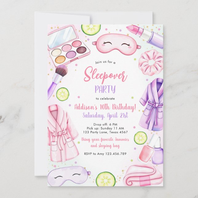 Sleepover Party Girl Spa Pink Birthday Invitation (Front)