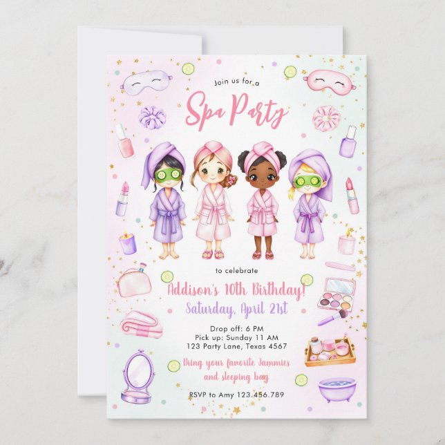 Sleepover Party Girl Spa Pink Birthday Invitation (Front)