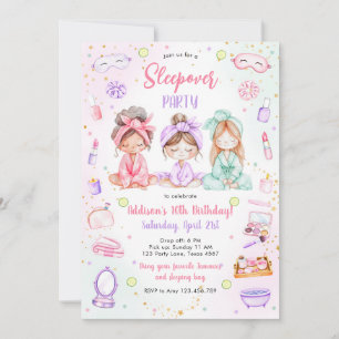 Sleepover Party Girl Spa Pink Birthday Invitation