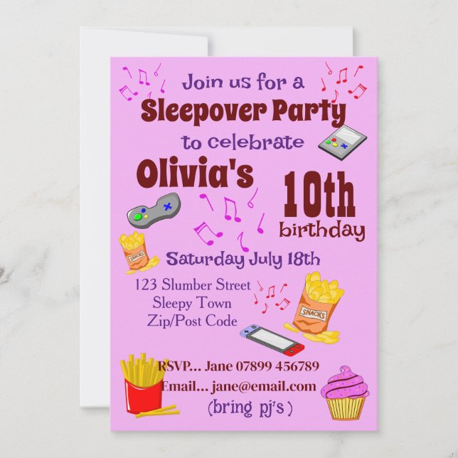 Sleepover Party Invitation (Front)