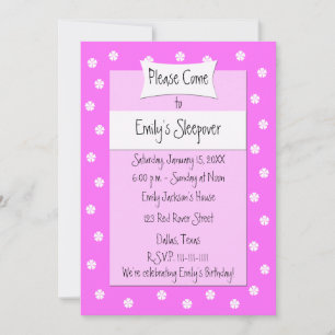 Sleepover Party Invitation Cute Pink Bed