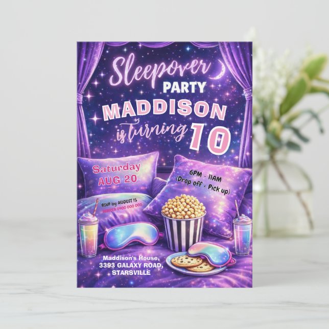  Sleepover Party Invitation Girl Pajama Birthday  (Standing Front)