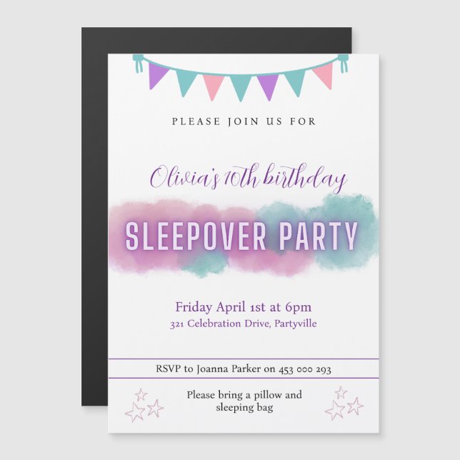 Sleepover Party invitation | Pretty pastels  (Front/Back)