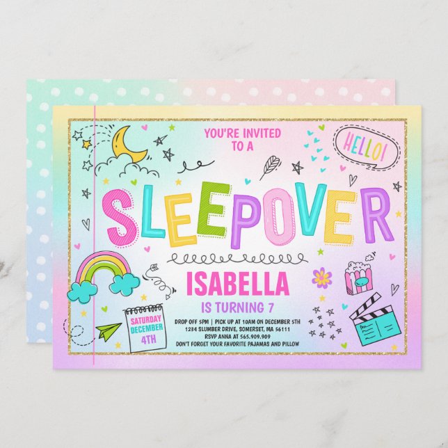 Sleepover Party Invitation Slumber Pajama Party (Front/Back)