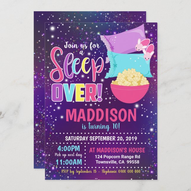 Sleepover Party Invitation Slumber Party (Front/Back)