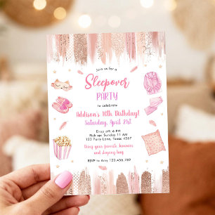 Sleepover Party Spa Makeup Pink Girl Birthday Invitation