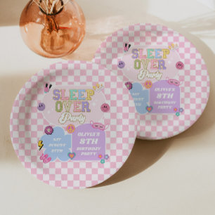 Sleepover Preppy Varsity Patch Birthday Party Paper Plate