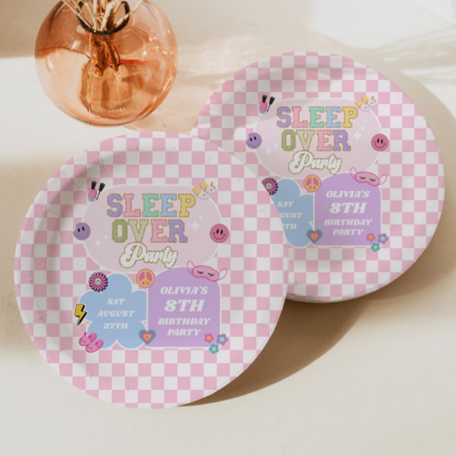 Sleepover Preppy Varsity Patch Birthday Party Paper Plate (Creator Uploaded)