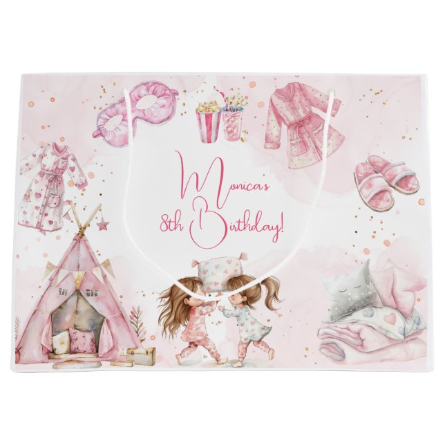 Sleepover pyjama kids birthday party large gift bag (Front)