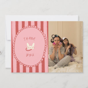 sleepover slumber birthday photo modern  thank you card
