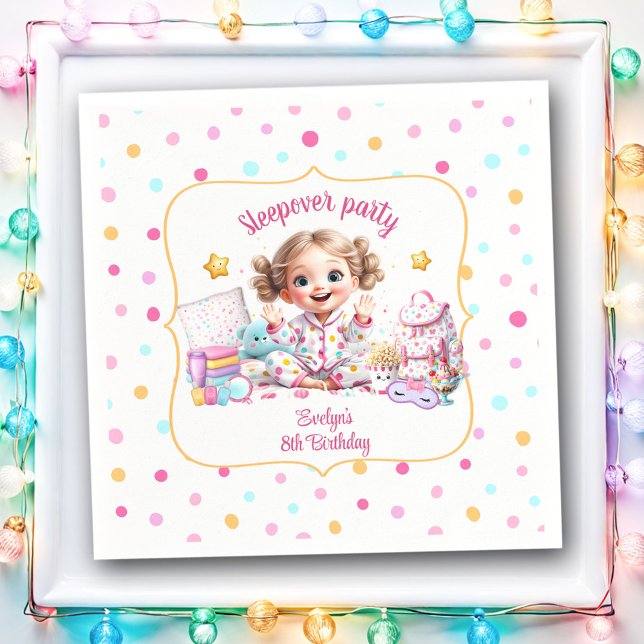Sleepover Slumber Party Cute Girl Birthday Napkin (Sleepover Slumber Party Cute Girl Birthday Napkins)