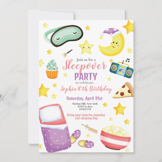 Sleepover Slumber Party Girl Birthday  Invitation (Front)