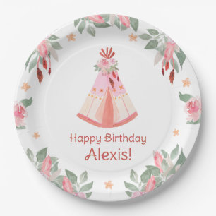 Sleepover Slumber Party Girl Pink Teepee Birthday Paper Plate