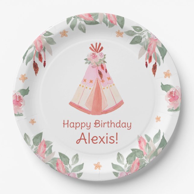 Sleepover Slumber Party Girl Pink Teepee Birthday  Paper Plate (Front)