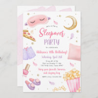 Sleepover Slumber Party Girl Spa Pink Birthday Inv