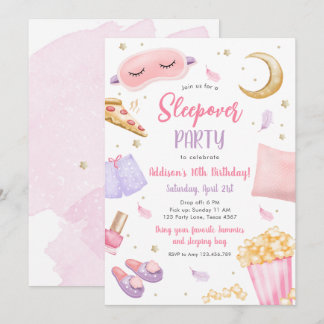 Sleepover Slumber Party Girl Spa Pink Birthday Inv Invitation